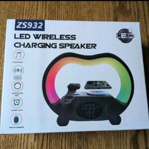 LED Wireless Charging Speaker Bluetooth Rainbow Lighting Alarm Clock New in Box